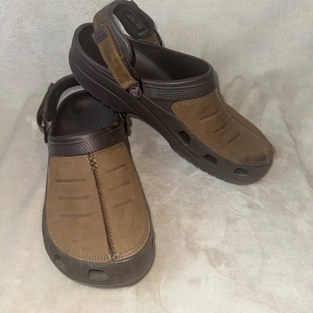 Crocs Yukon Vista Leather Clogs Mens Size 10 Espresso Brown Adjustable Strap